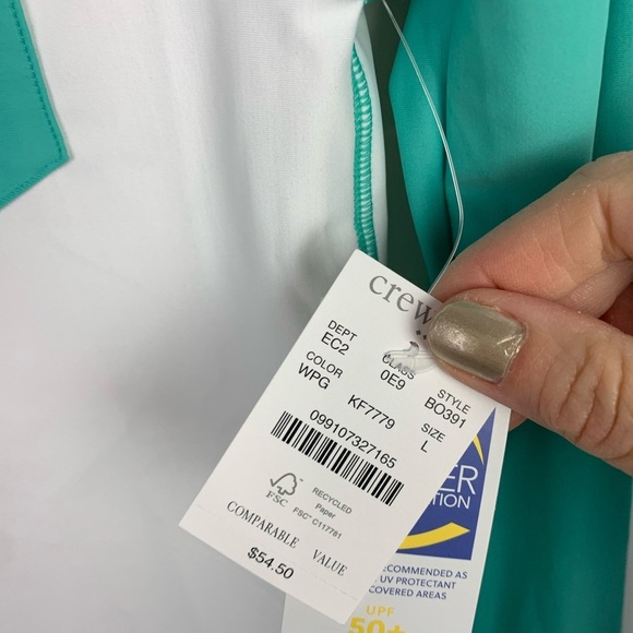 NWT Crew Cuts Boys LARGE Kids' long-sleeve rash guard with UPF 50+ WHITE GREEN - Picture 3 of 6